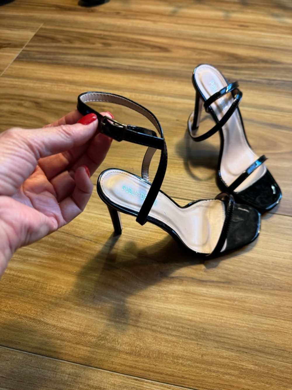 Public Desire Black Patent Strappy Stiletto Heels